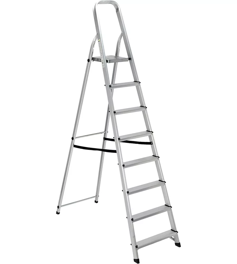 SCALA ALLUMINIO ESSENZA "EVEREST" CON 8 GRADINI E PORTATA MASSIMA 150 KG, 134X51X215 CM