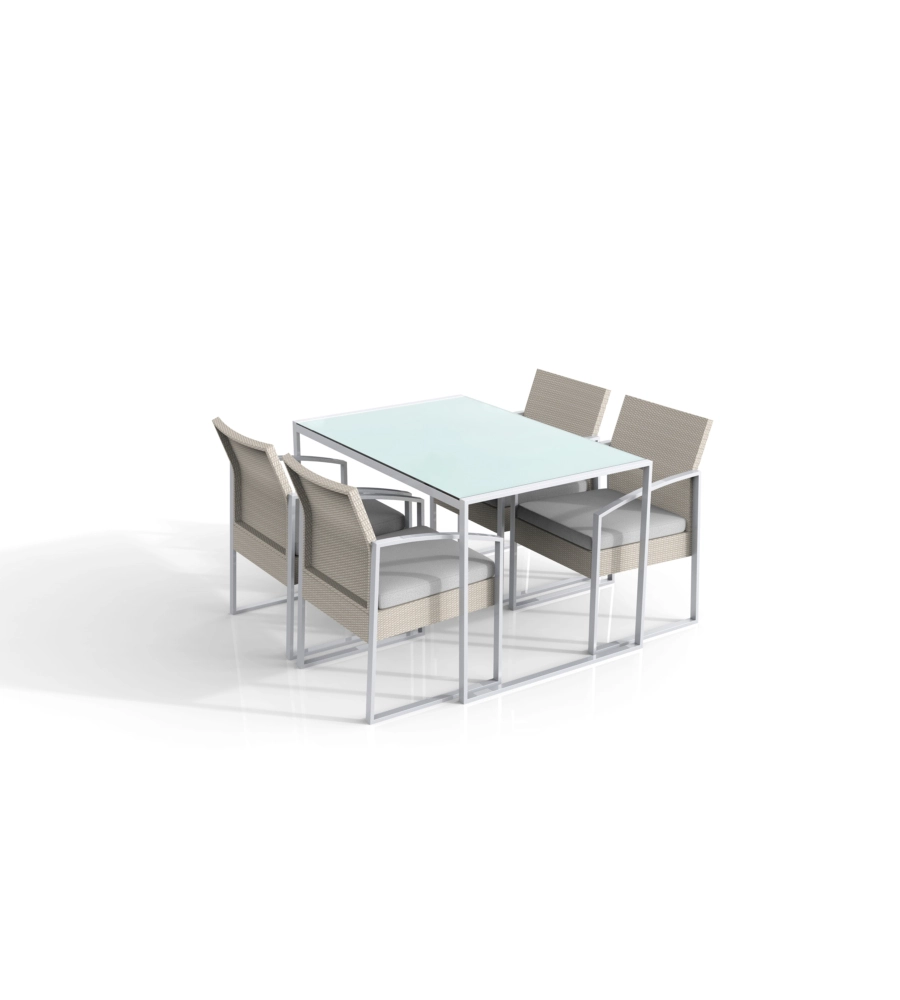 SET DA ESTERNO ESSENZA "BILBAO" CON TAVOLO E 4 SEDIE COLORE BIANCO