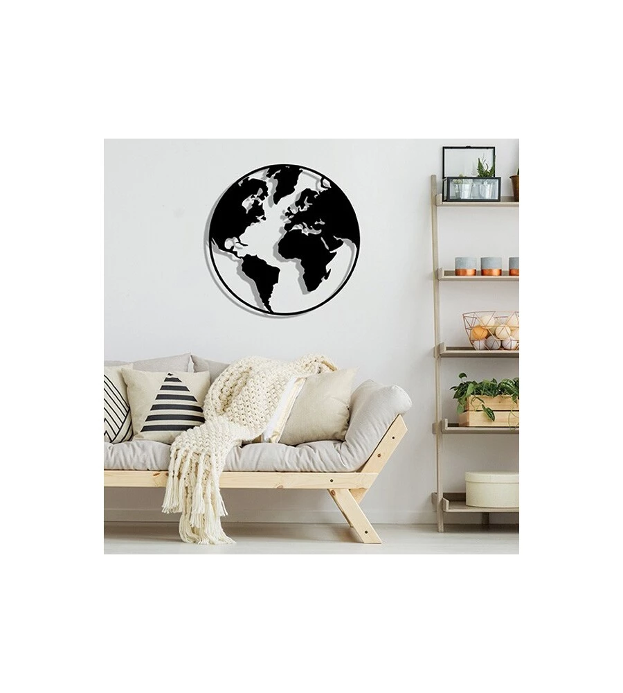 DECORAZIONE IN METALLO DA MURO "WORLD MAP",  DIAMETRO 39,5 CM