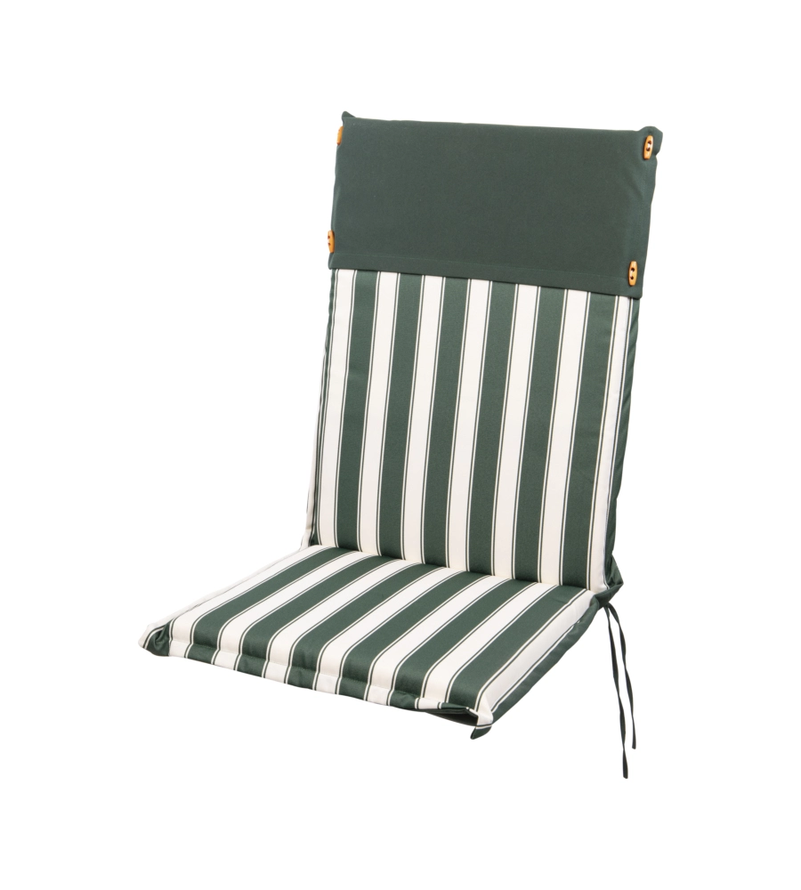 CUSCINO PER SEDIA DA ESTERNO CON SCHIENALE ALTO E FANTIASIA A RIGHE VERDI, 47X68,5X2,5 CM