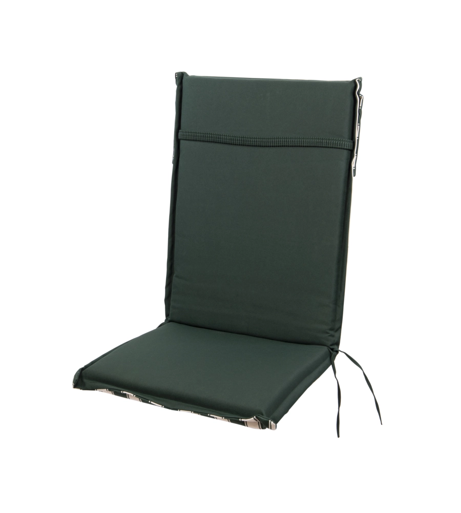 CUSCINO PER SEDIA DA ESTERNO CON SCHIENALE ALTO E FANTIASIA A RIGHE VERDI, 47X68,5X2,5 CM