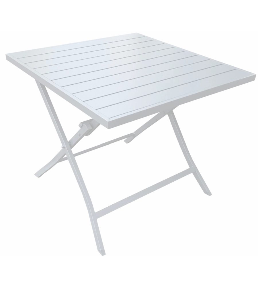 TAVOLO DA GIARDINO PIEGHEVOLE "CORAL" IN ALLUMINIO, COLORE BIANCO, 77X77XH73 CM