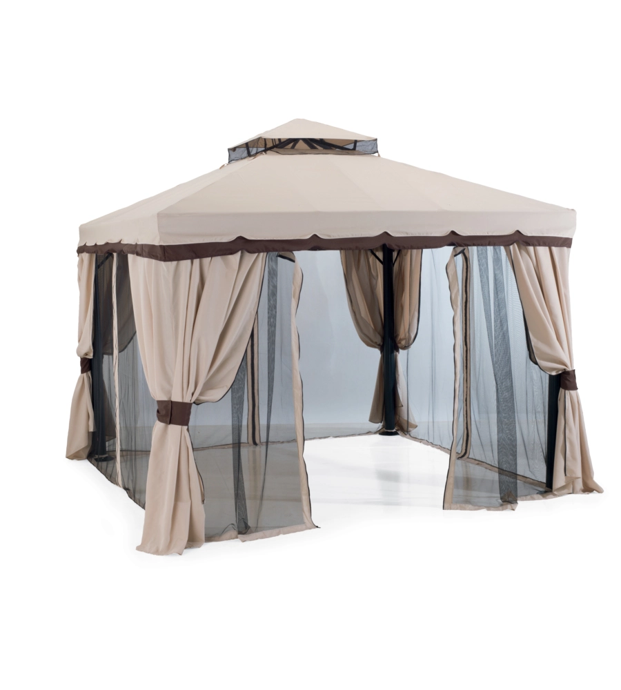 GAZEBO DA ESTERNO "ROMA" IN ALLUMINIO E POLIESTERE COLORE ECRU, 300X300X200 CM