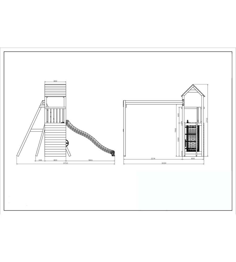 GIOCO DA ESTERNO PER BAMBINI FUNGOO "FLAPPI" CON TORRETTA CON TETTO, SCIVOLO E ALTALENA DOPPIA 303X370X272 CM