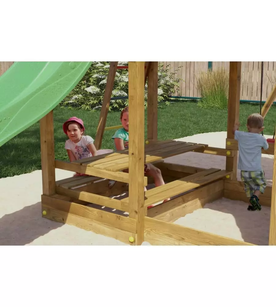 GIOCO PER BAMBINI DA ESTERNO IN LEGNO FUNGOO "MARS" CON CASETTA CON FINESTRA, ALTALENA E SCIVOLO, 558X301X280 CM