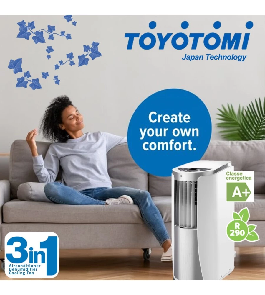 CONDIZIONATORE MOBILE "TOYOTOMI TAD 2229" CON WI-FI, 2,94 KW
