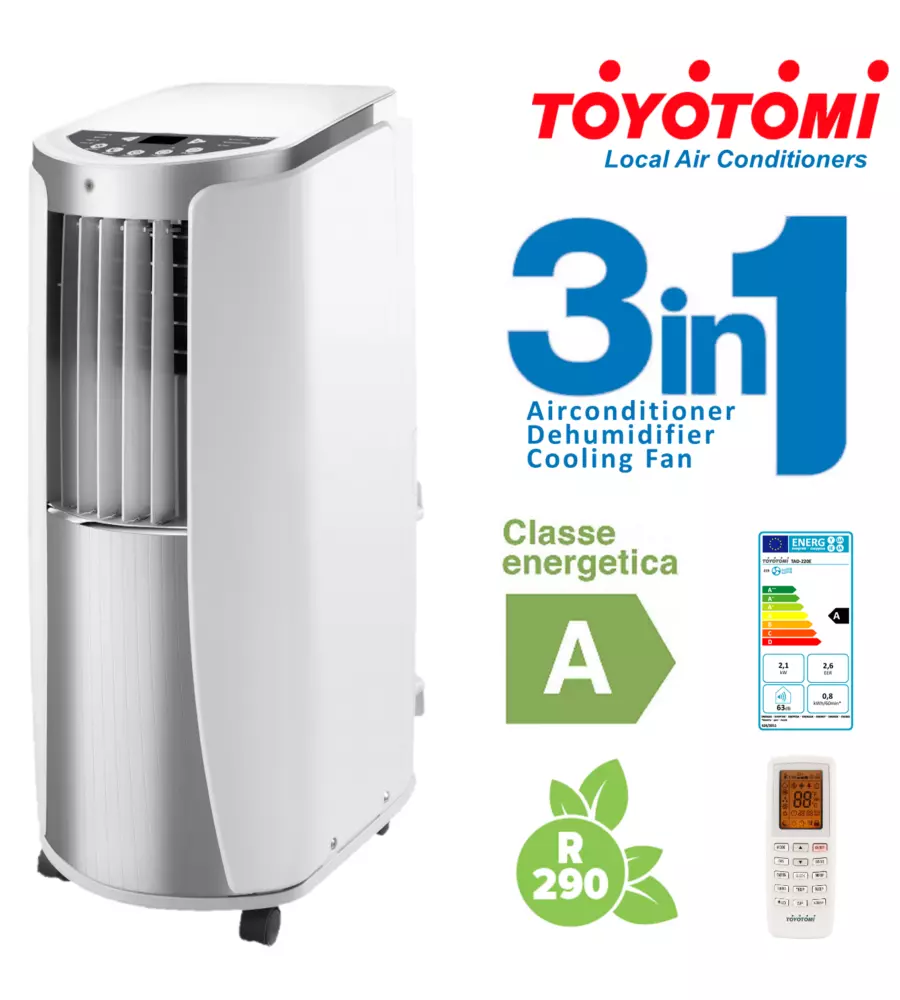 CONDIZIONATORE MOBILE "TOYOTOMI TAD 2229" CON WI-FI, 2,94 KW