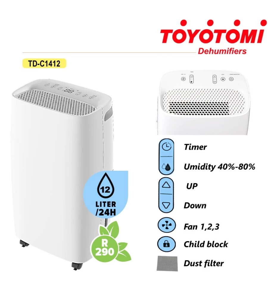 DEUMIDIFICATORE MOBILE "TD C 1412" CON DISPLAY LED, 10 LITRI