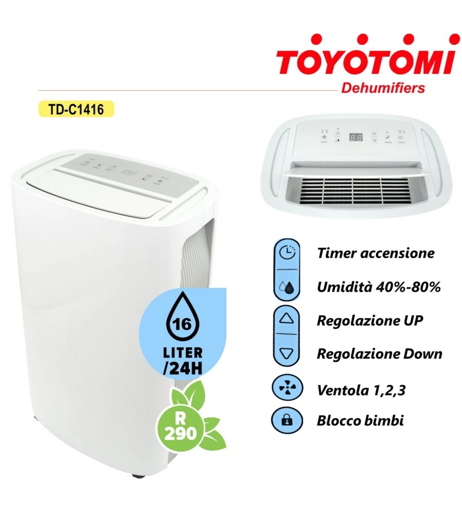 DEUMIDIFICATORE MOBILE "TD C 1416" CON DISPLAY LED, 16 LITRI