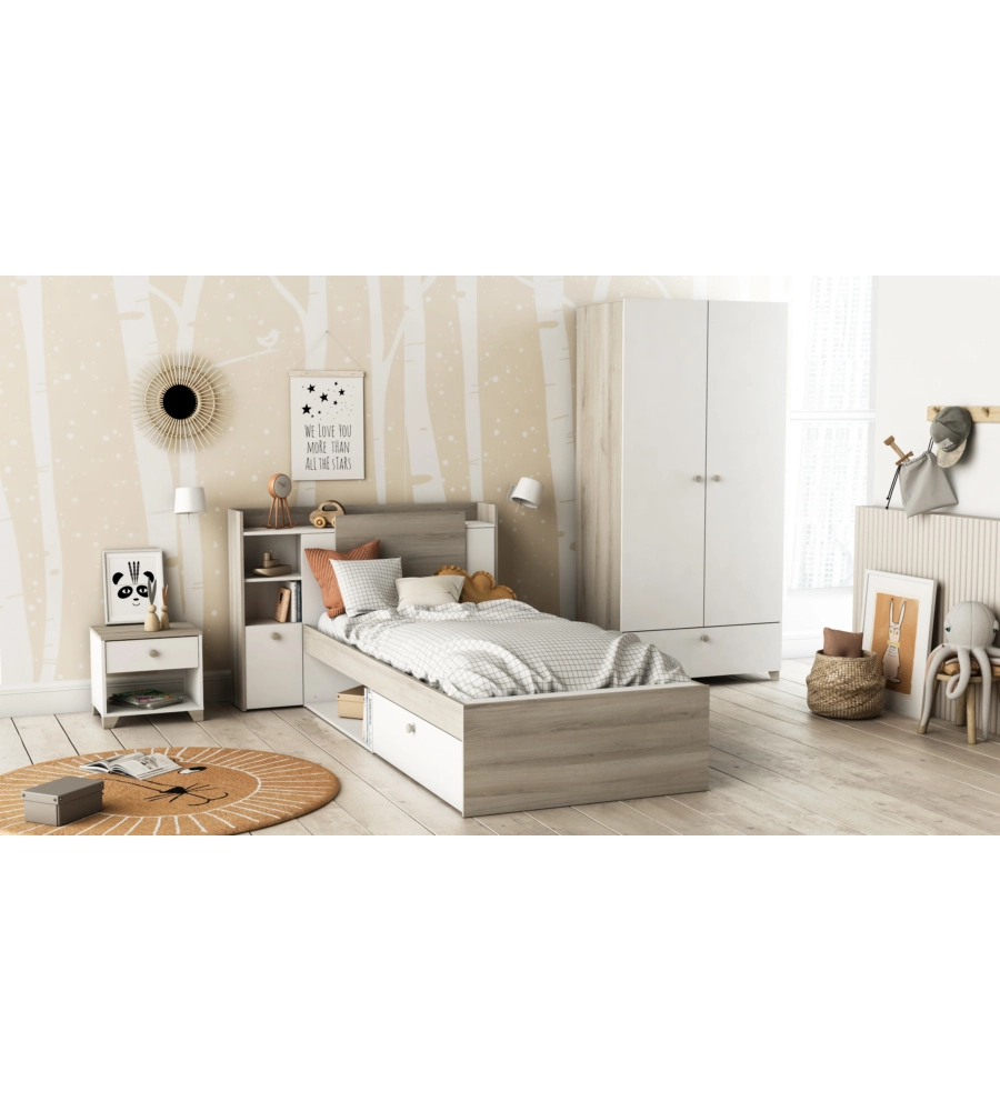 COMODINO 1 CASSETTO "IZZY" QUERCIA E BIANCO OPACO 43,2X36,2X39,7 CM