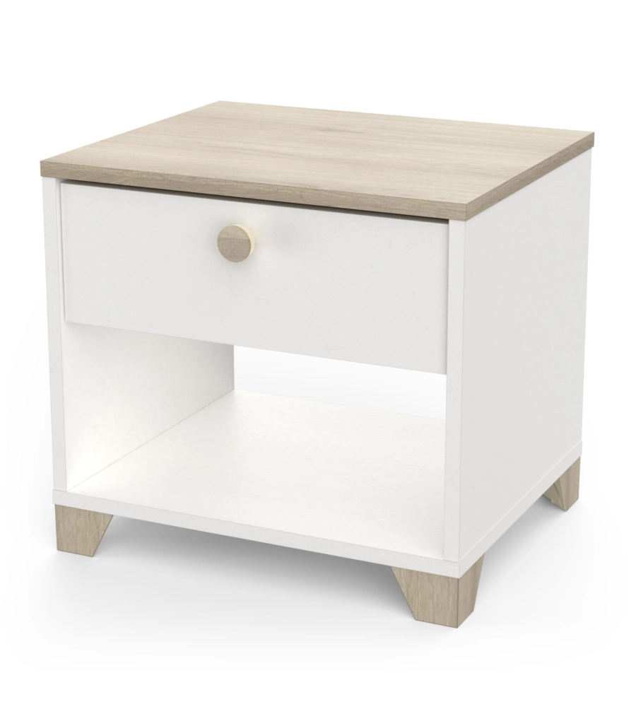 COMODINO 1 CASSETTO "IZZY" QUERCIA E BIANCO OPACO 43,2X36,2X39,7 CM