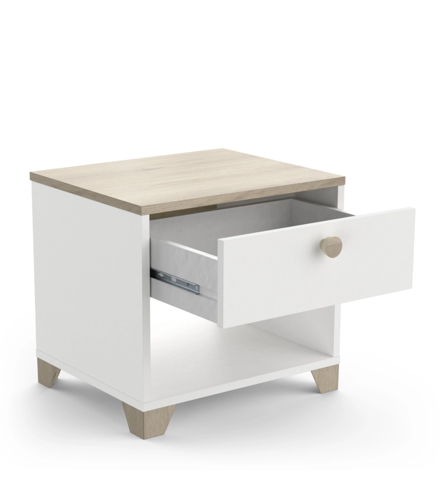 COMODINO 1 CASSETTO "IZZY" QUERCIA E BIANCO OPACO 43,2X36,2X39,7 CM