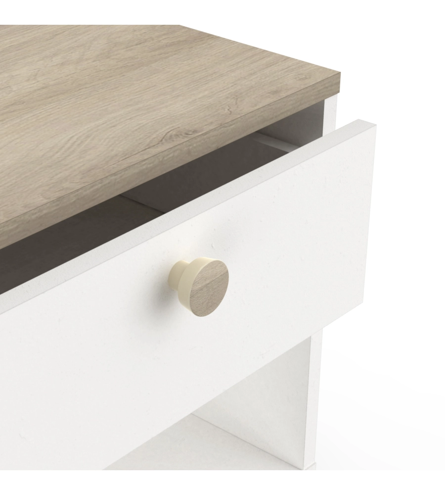 COMODINO 1 CASSETTO "IZZY" QUERCIA E BIANCO OPACO 43,2X36,2X39,7 CM