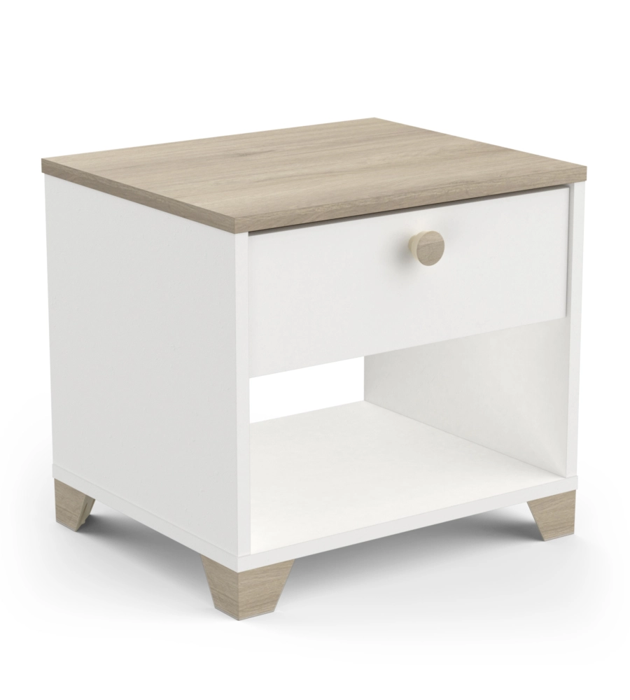 COMODINO 1 CASSETTO "IZZY" QUERCIA E BIANCO OPACO 43,2X36,2X39,7 CM