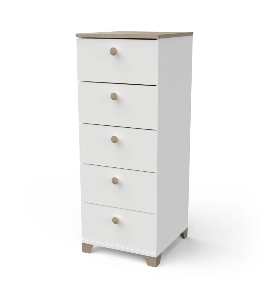 CASSETTIERA "IZZY" 5 CASSETTI BIANCO OPACO E QUERCIA, 39,8X41,9X104,3 CM