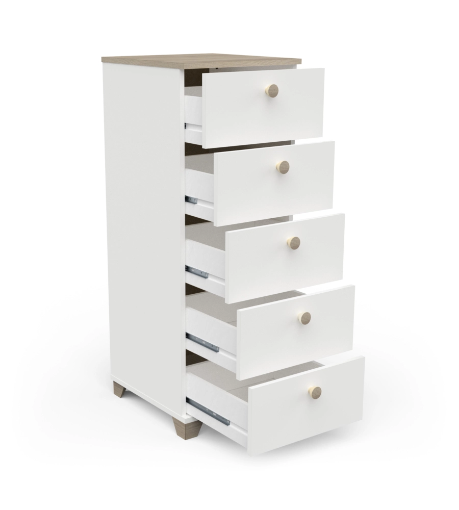 CASSETTIERA "IZZY" 5 CASSETTI BIANCO OPACO E QUERCIA, 39,8X41,9X104,3 CM