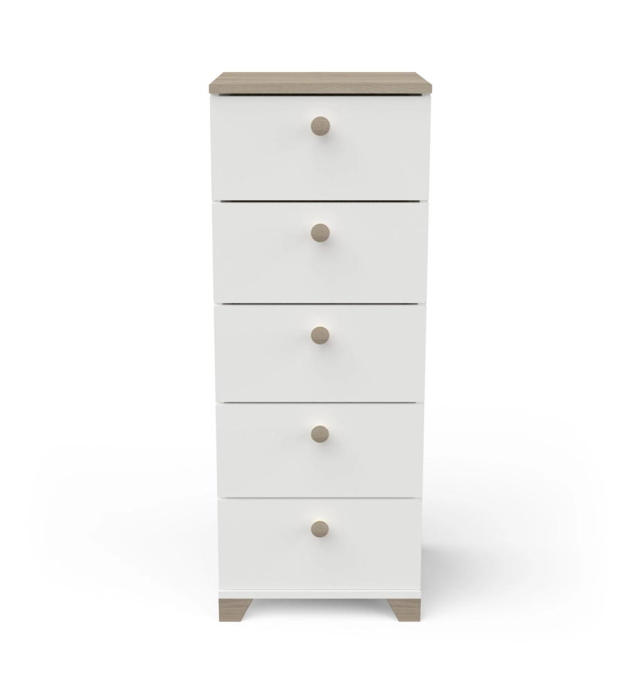 CASSETTIERA "IZZY" 5 CASSETTI BIANCO OPACO E QUERCIA, 39,8X41,9X104,3 CM