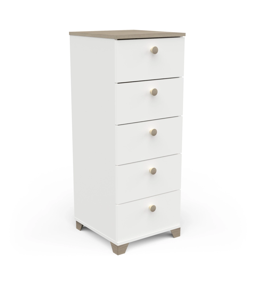 CASSETTIERA "IZZY" 5 CASSETTI BIANCO OPACO E QUERCIA, 39,8X41,9X104,3 CM