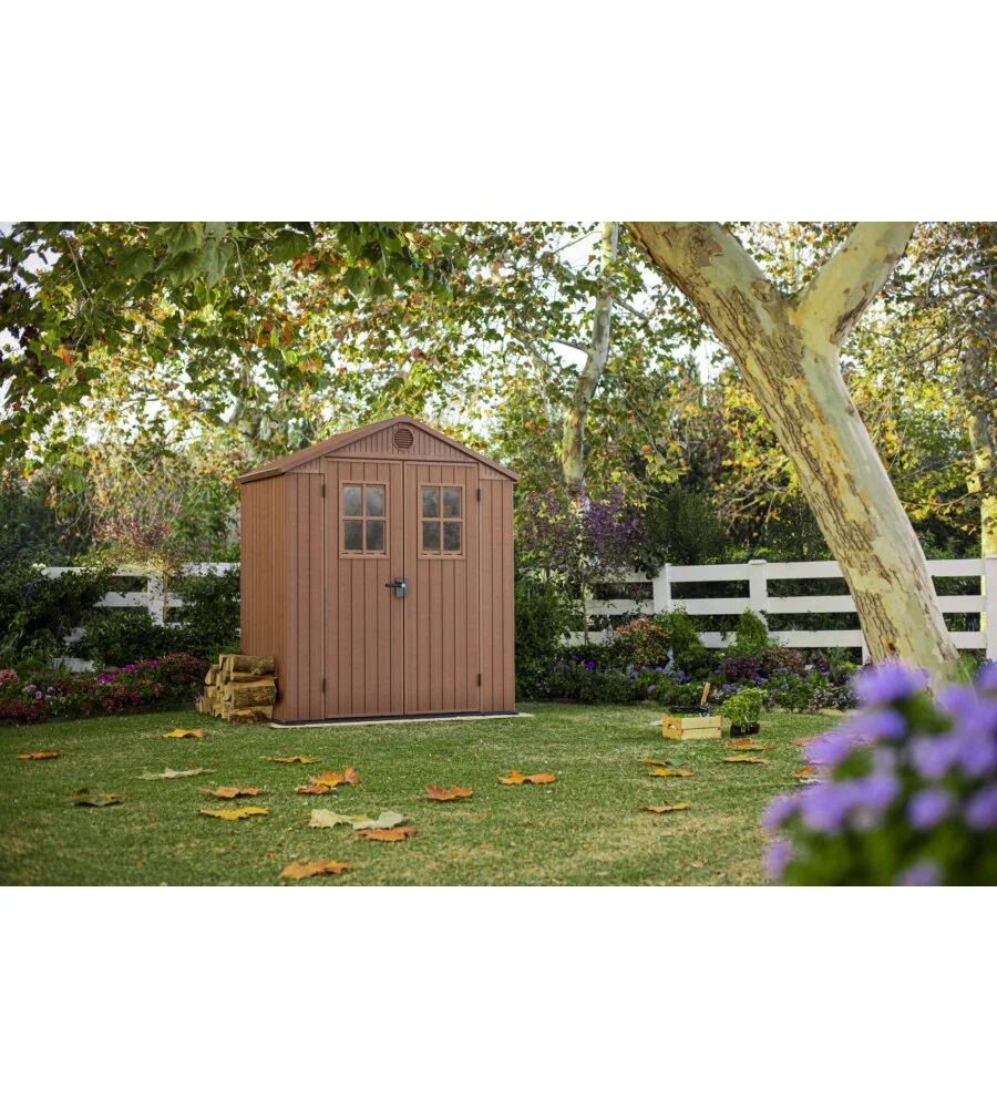 CASETTA DA GIARDINO KETER "DARWIN 6x4" IN EVOTECH+ COLORE MARRONE CON PORTA BATTENTE DOPPIA 190X122X221 CM