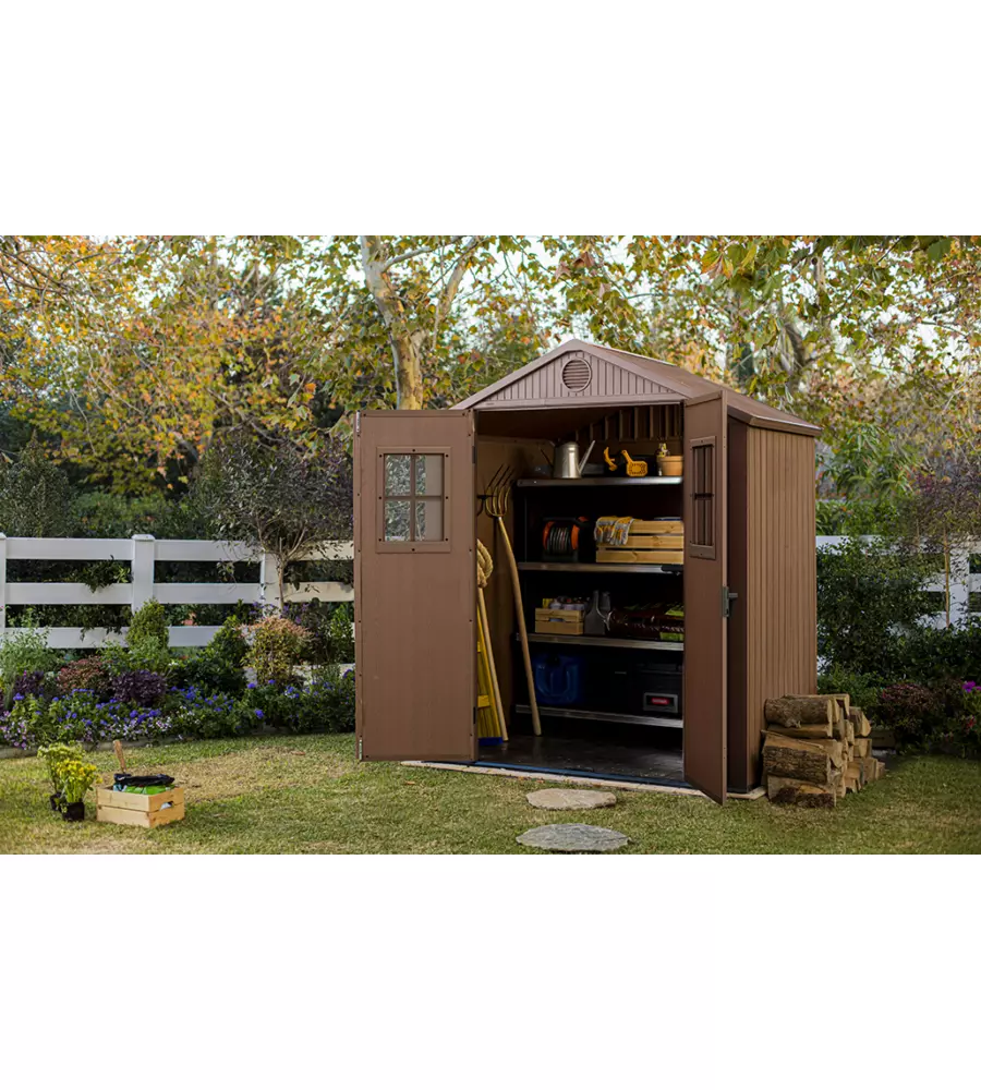 CASETTA DA GIARDINO KETER "DARWIN 6x4" IN EVOTECH+ COLORE MARRONE CON PORTA BATTENTE DOPPIA 190X122X221 CM