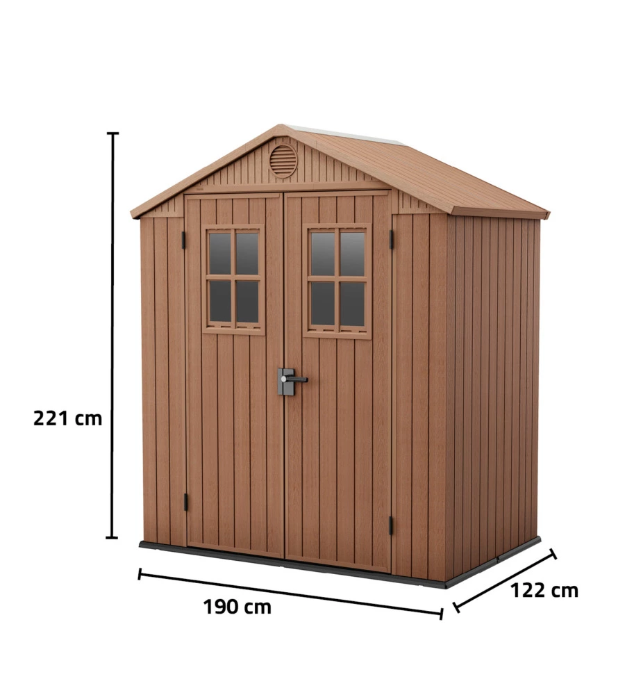 CASETTA DA GIARDINO KETER "DARWIN 6x4" IN EVOTECH+ COLORE MARRONE CON PORTA BATTENTE DOPPIA 190X122X221 CM