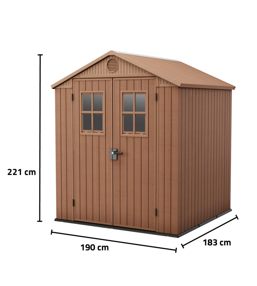 CASETTA DA GIARDINO KETER "DARWIN 6x6" IN EVOTECH+ COLORE MARRONE CON PORTA BATTENTE DOPPIA 190X183X221 CM