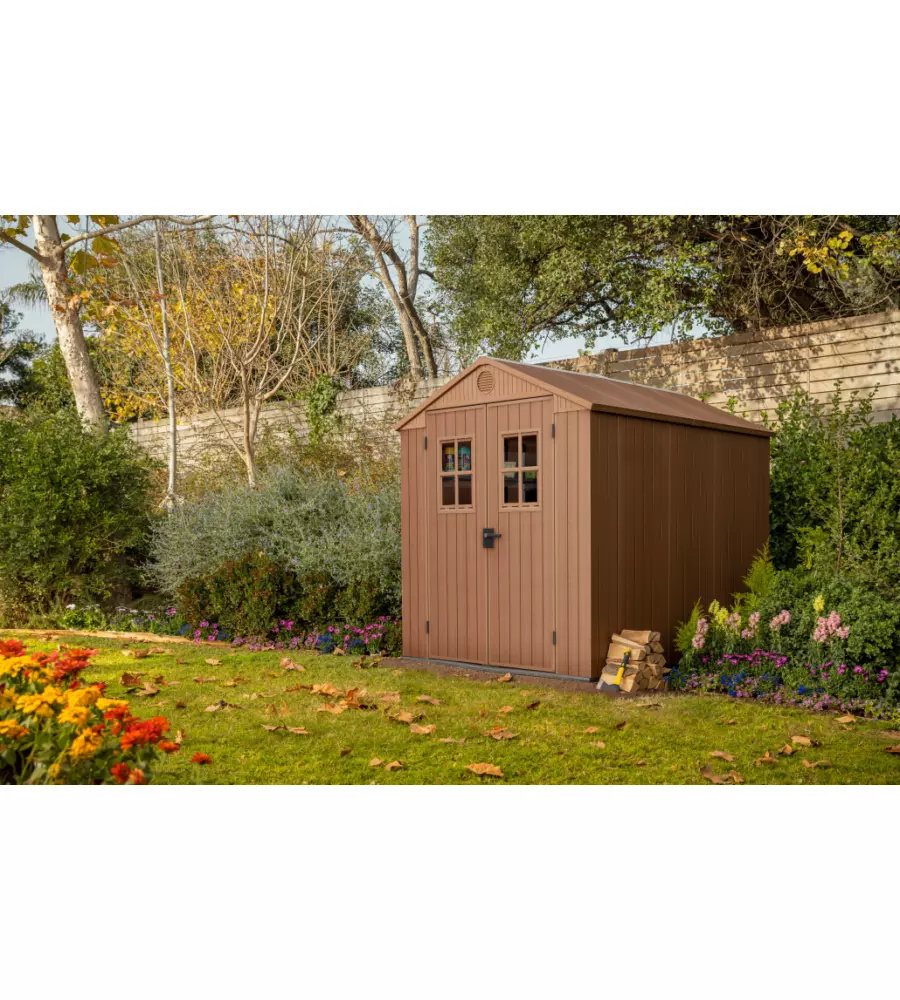 CASETTA DA GIARDINO KETER "DARWIN 6x8" IN EVOTECH+ COLORE MARRONE CON PORTA BATTENTE DOPPIA 190X244X221 CM