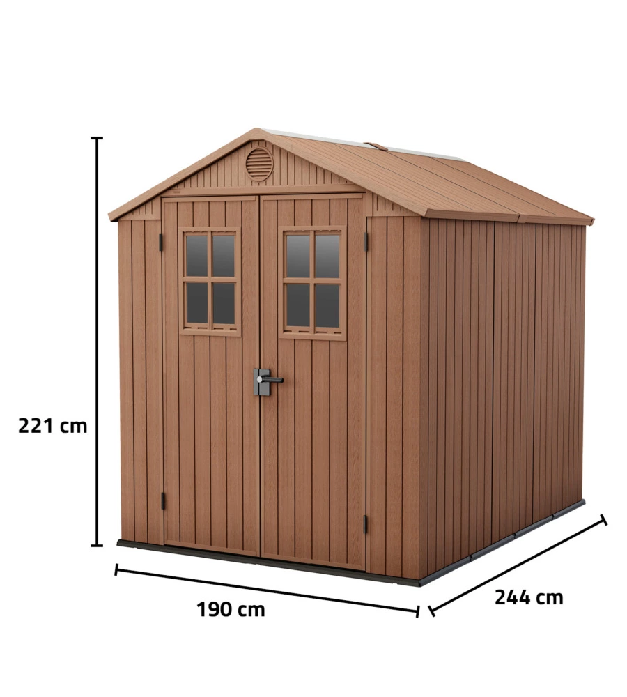 CASETTA DA GIARDINO KETER "DARWIN 6x8" IN EVOTECH+ COLORE MARRONE CON PORTA BATTENTE DOPPIA 190X244X221 CM