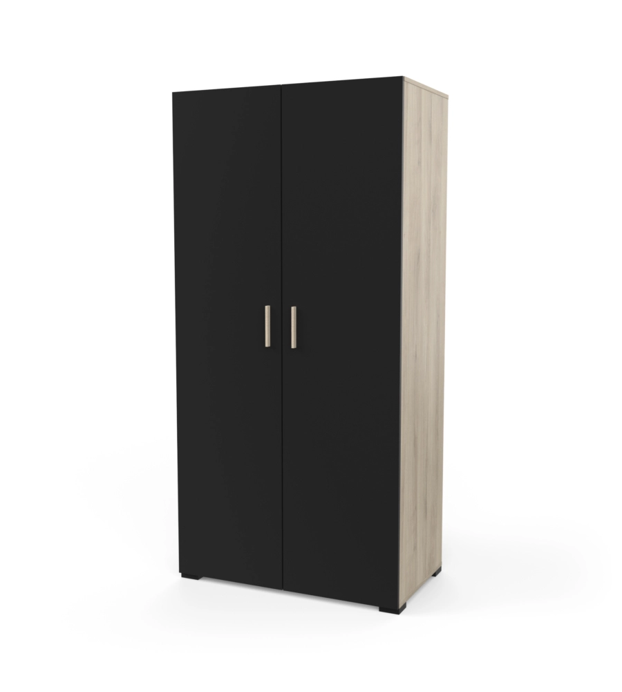 ARMADIO 2 ANTE "IZZY" COLORE QUERCIA E NERO OPACO, 90,3X51,7X185,7 CM