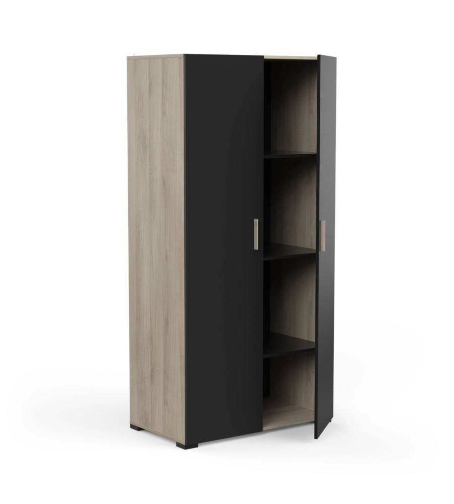 ARMADIO 2 ANTE "IZZY" COLORE QUERCIA E NERO OPACO, 90,3X51,7X185,7 CM