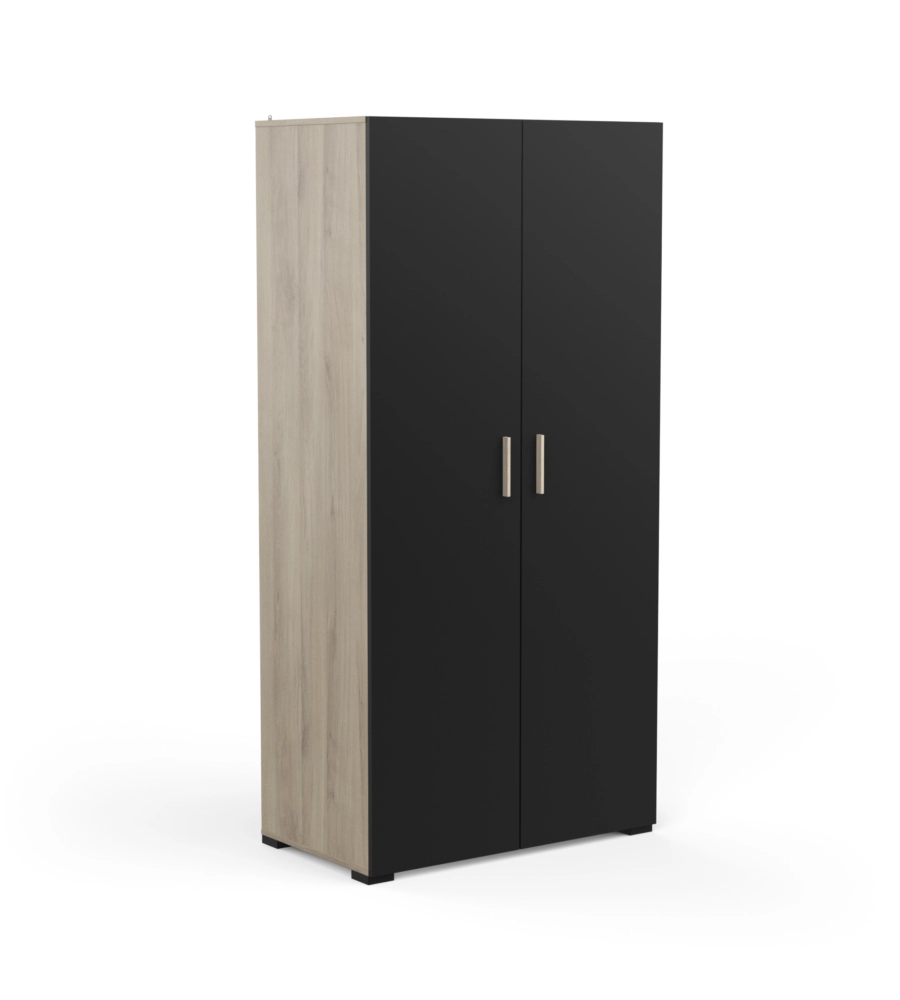 ARMADIO 2 ANTE "IZZY" COLORE QUERCIA E NERO OPACO, 90,3X51,7X185,7 CM