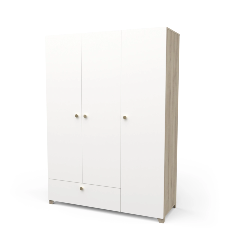 ARMADIO 2 ANTE E 1 CASSETTO "IZZY" COLORE BIANCO OPACO E QUERCIA, 134,6X51,7X185,7 CM