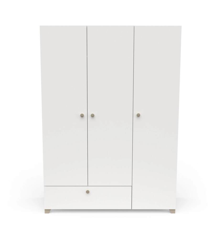 ARMADIO 2 ANTE E 1 CASSETTO "IZZY" COLORE BIANCO OPACO E QUERCIA, 134,6X51,7X185,7 CM