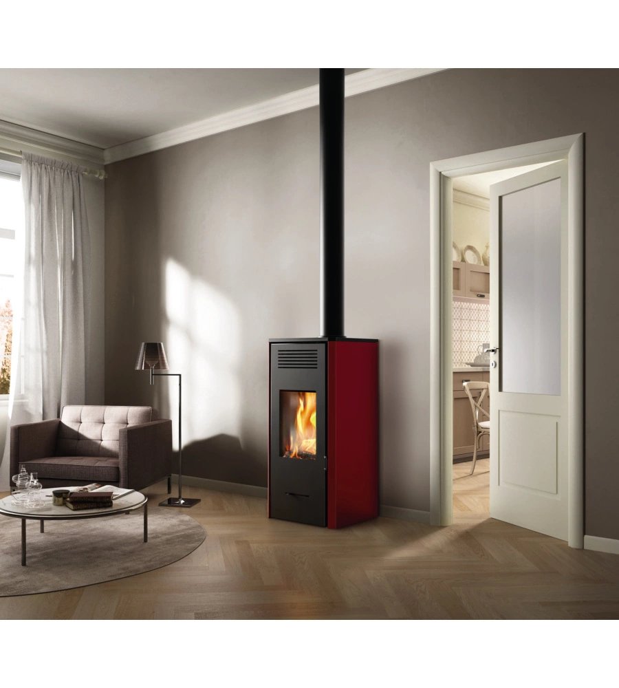 STUFA A LEGNA VENTILATA INVICTA "SENALES" ROSSO 8,4 KW