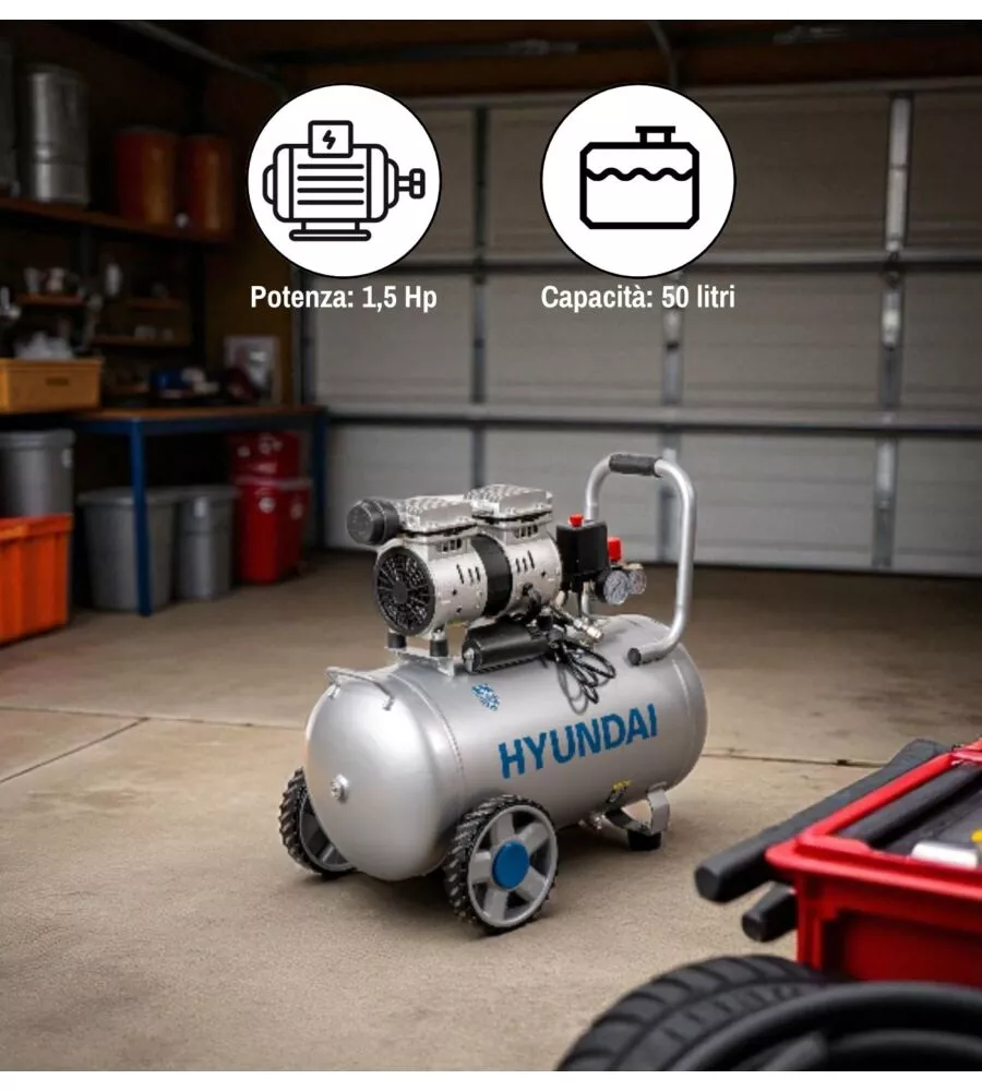 COMPRESSORE ARIA SILENZIATO HYUNDAI 50L 1,5HP - COD. 65703
