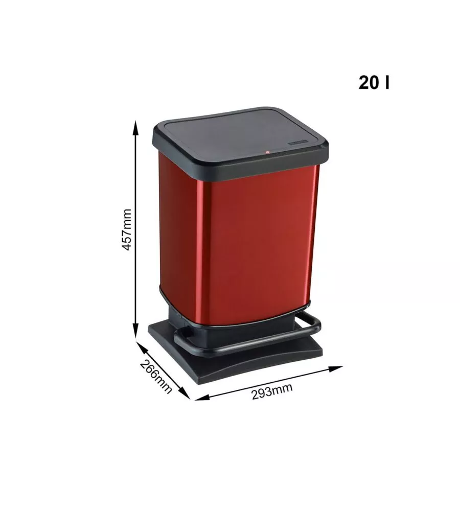 PATTUMIERA A PEDALE QUADRATO "PASO" COLORE ROSSO DA 20 LITRI