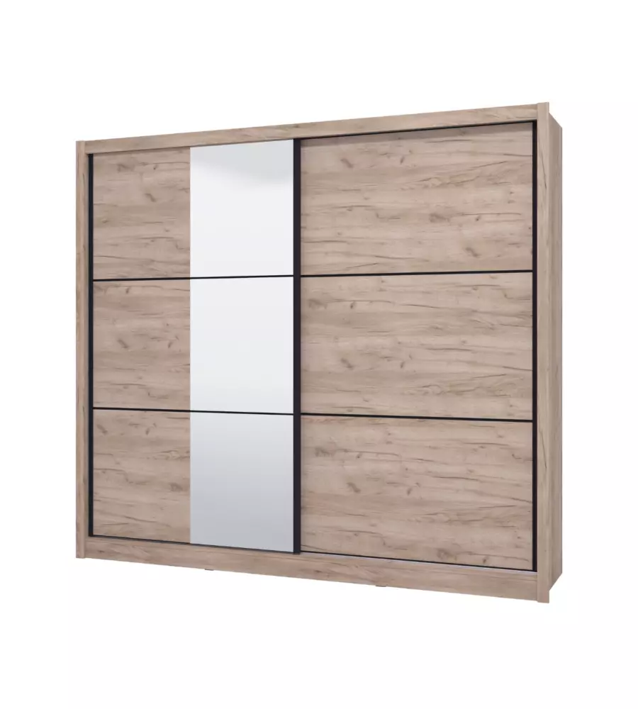 ARMADIO 2 ANTE SCORREVOLI "MADRID" CON SPECCHIO EFFETTO QUERCIA 242X60X215,5 CM