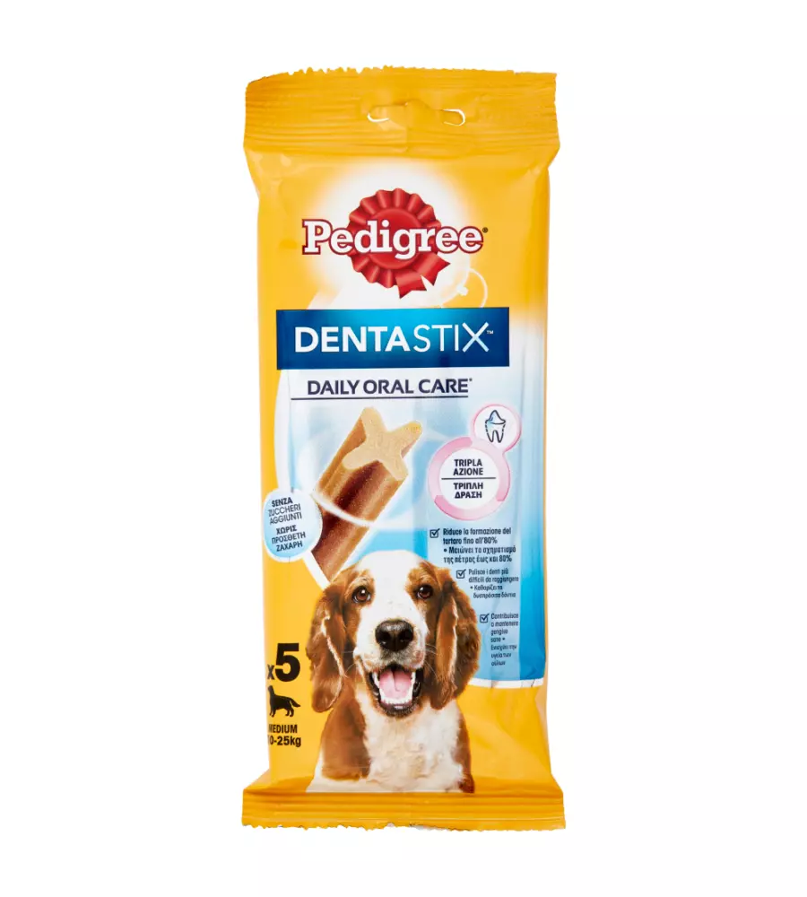 SNACK IGIENE ORALE PER CANI DI TAGLIA MEDIA PEDIGREE "DENTASTIX", 5 PEZZI