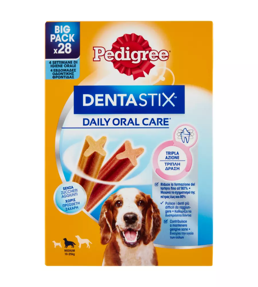 SNACK IGIENE ORALE PER CANI DI TAGLIA MEDIA PEDIGREE "DENTASTIX", 28 PEZZI