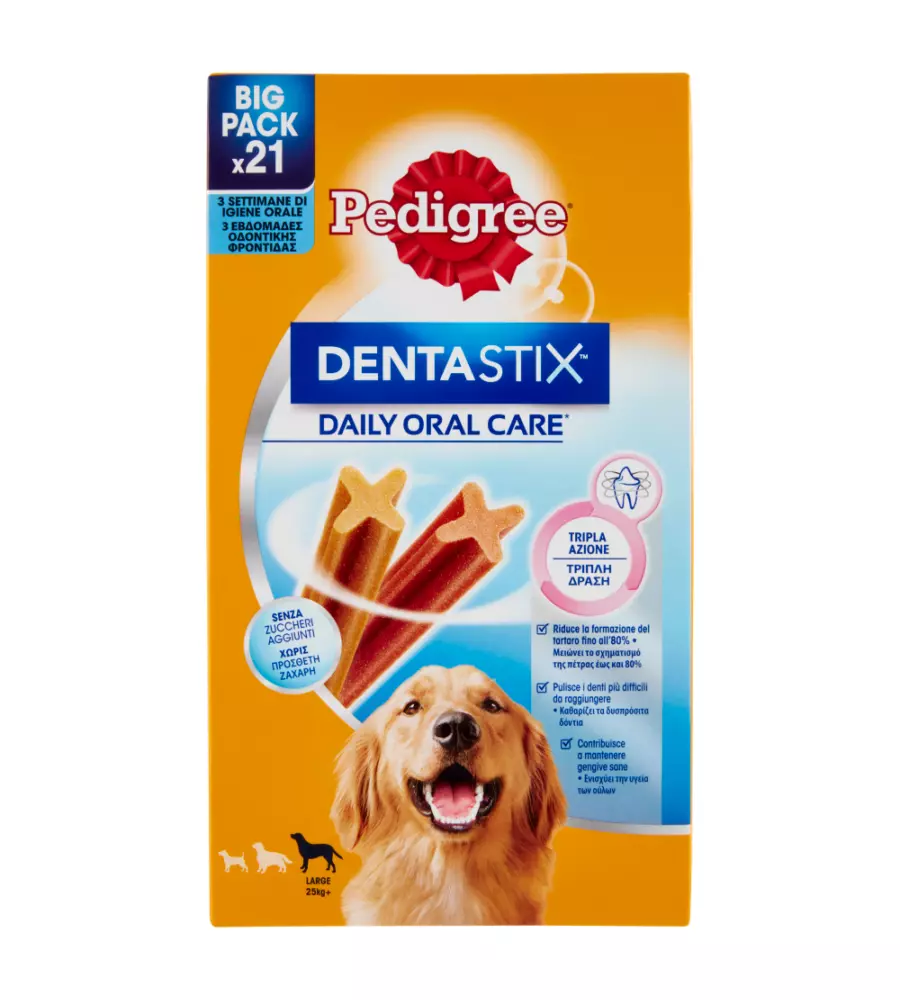 SNACK IGIENE ORALE PER CANI DI TAGLIA GRANDE PEDIGREE "DENTASTIX", 21 PEZZI