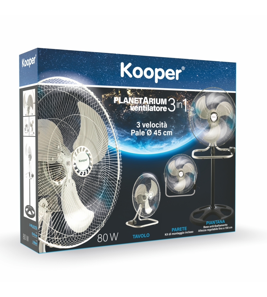 VENTILATORE DA APPOGGIO O DA PARETE 3 IN 1 CON PALE DIAMETRO 45 CM, 80 W