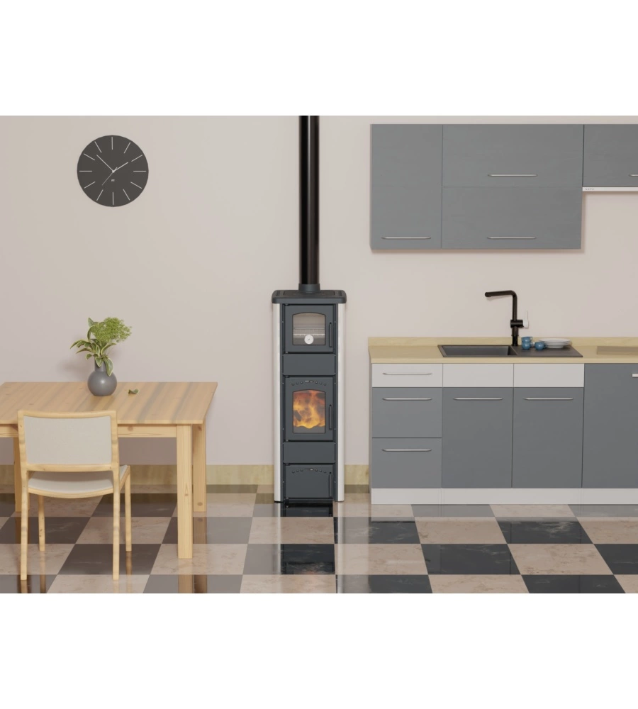 STUFA A LEGNA CON FORNO VULCANIA "TINA" BIANCO 6,1 KW