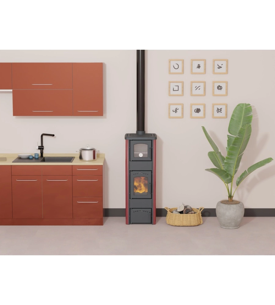 STUFA A LEGNA CON FORNO VULCANIA "TINA" ROSSO 6,1 KW