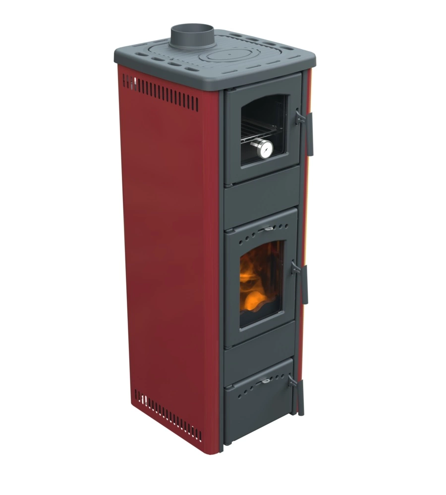STUFA A LEGNA CON FORNO VULCANIA "TINA" ROSSO 6,1 KW