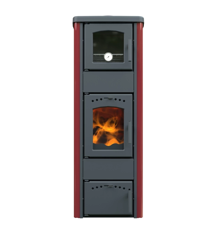 STUFA A LEGNA CON FORNO VULCANIA "TINA" ROSSO 6,1 KW