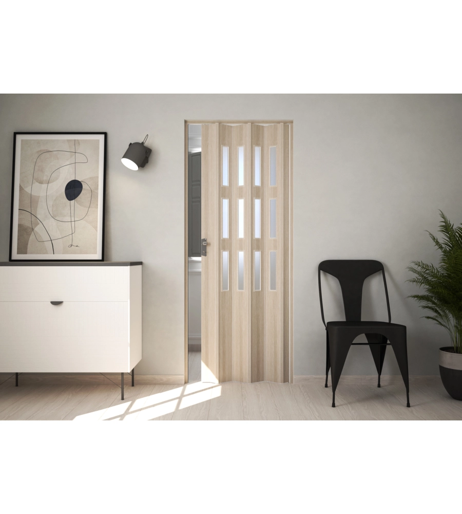 PORTA A SOFFIETTO DA INTERNO "LUCIANA" CEDRO CON VETRO 88,5X214 CM