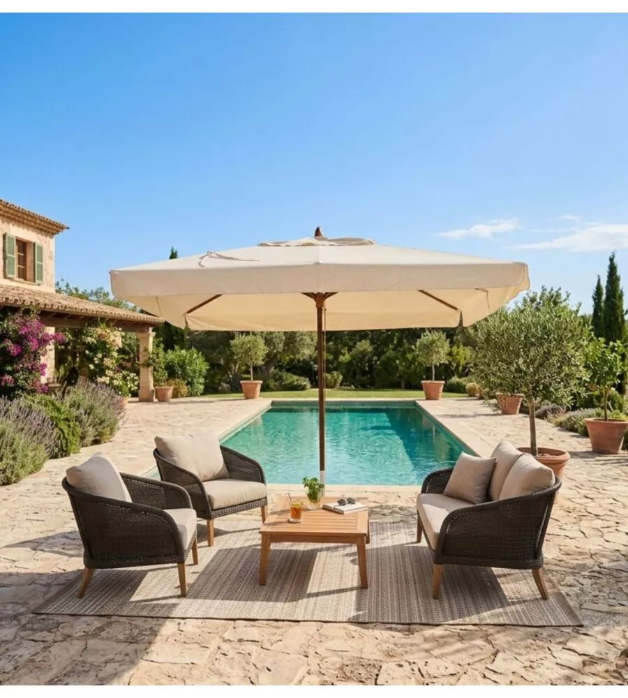 OMBRELLONE DA GIARDINO "OASIS" CON STRUTTURA IN LEGNO E TELO ECRU - 2X3X2 METRI
