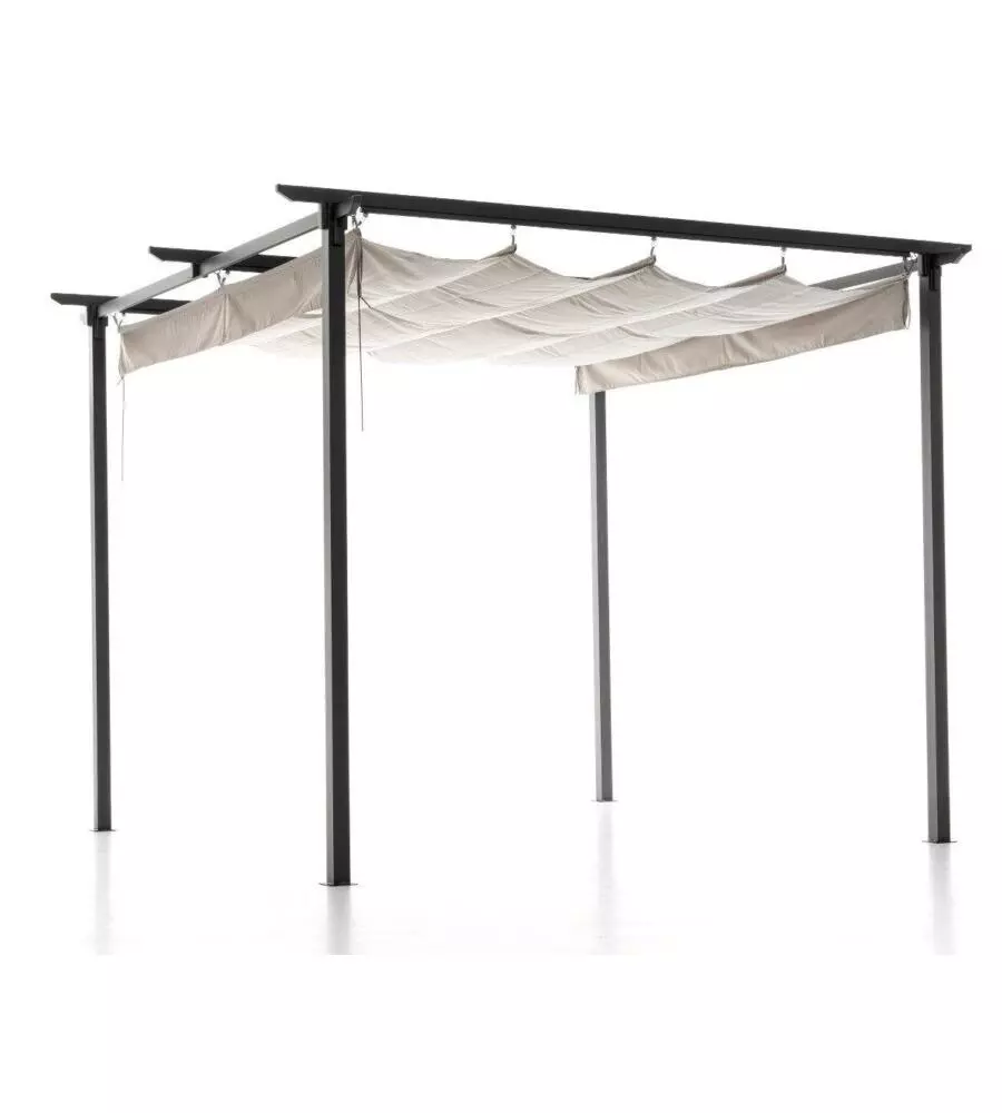 GAZEBO PERGOLA DA ESTERNO RETRATTILE "MYKONOS", COLORE ANTRACITE - 2,90X2,90X2,30 MT