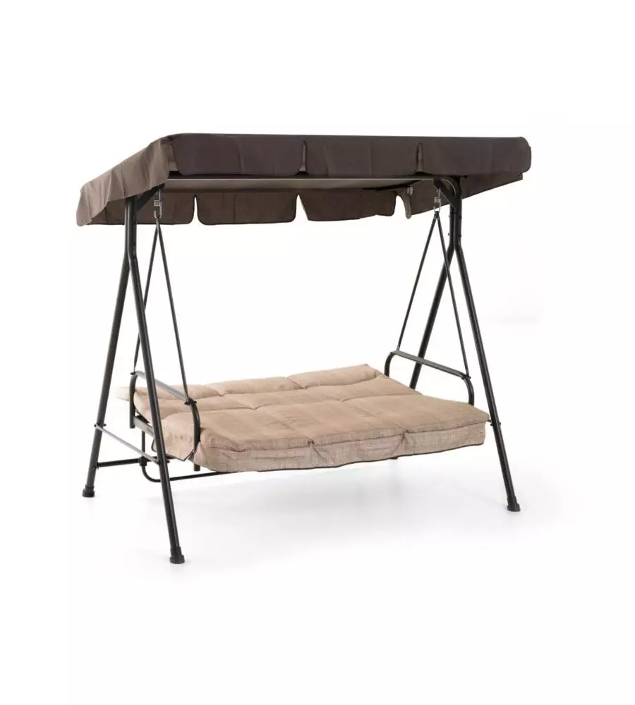 DONDOLO DA GIARDINO 3 POSTI "GRAN MADAGASCAR" CON FUNZIONE LETTO, COLORE MARRONE - 182x120x160 CM