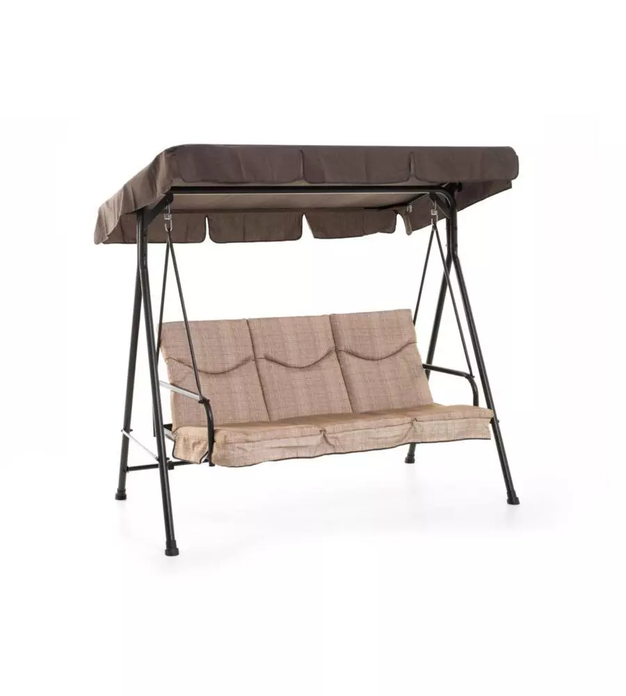 DONDOLO DA GIARDINO 3 POSTI "GRAN MADAGASCAR" CON FUNZIONE LETTO, COLORE MARRONE - 182x120x160 CM